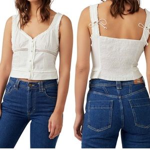 Free People Kerry crop Embroidered Lace Insert Cotton Tank
